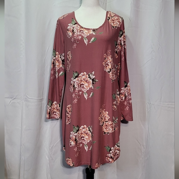 No Boundaries Junior's Pink Floral Long Sleeve Mini Dress Size 3XL (21) - Picture 1 of 7